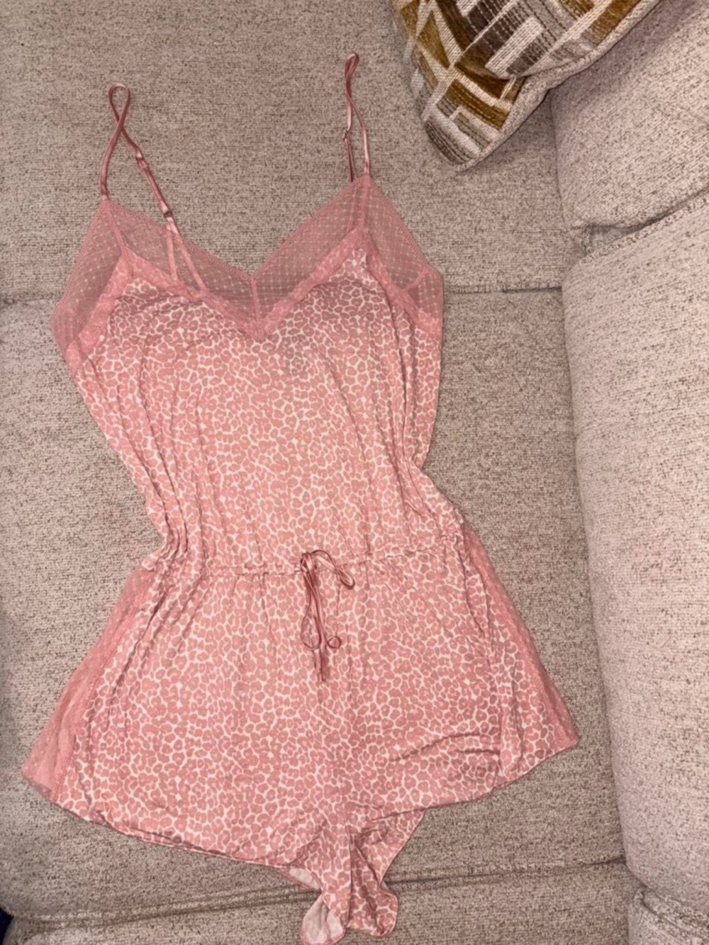 Victoria's Secret Pink Leopard Lace-Trim Romper